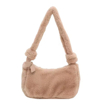 Beige Faux Fur Shoulder Bag
