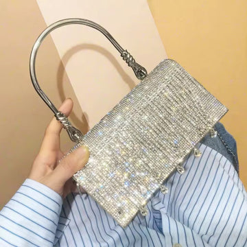 Silver Crystal Evening Bag with Top Handle