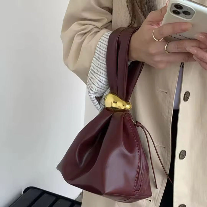 Burgundy Knot Handle Pouch Bag with Gold Accent