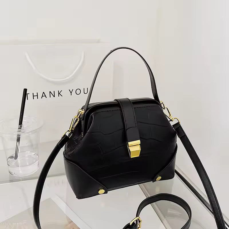 Two-Tone Beige and Brown Structured Crossbody Bag