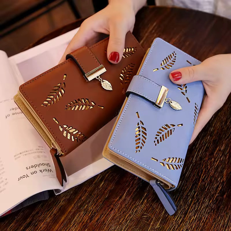 Black Leaf Cutout Wallet with Gold Charm