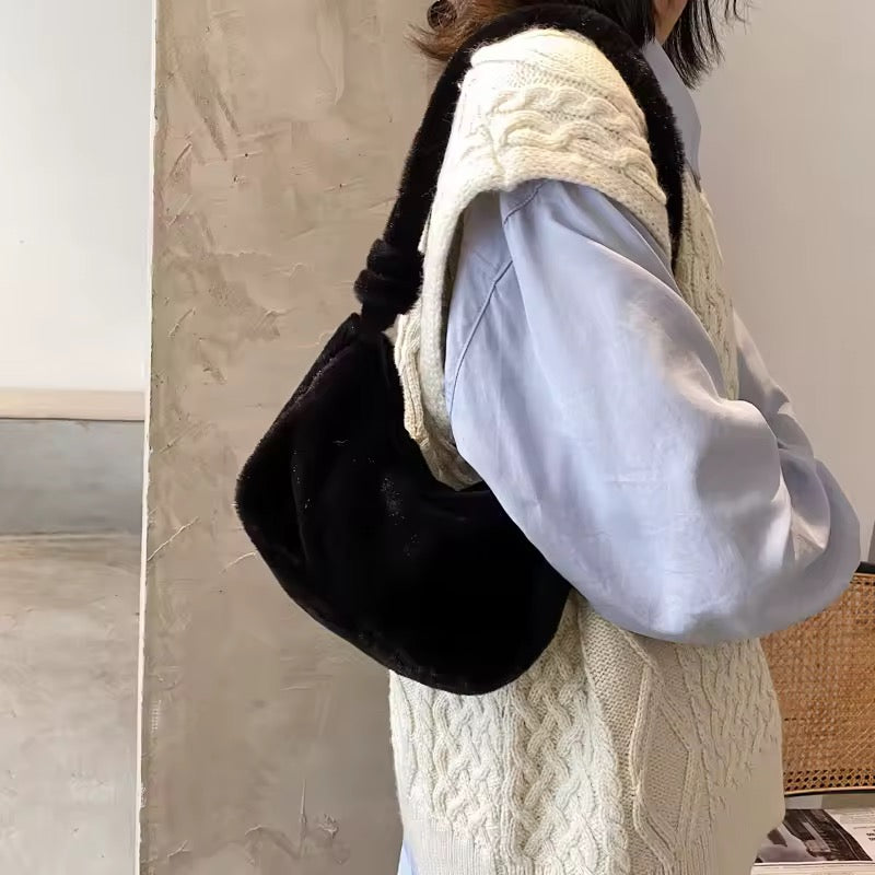 Beige Faux Fur Shoulder Bag