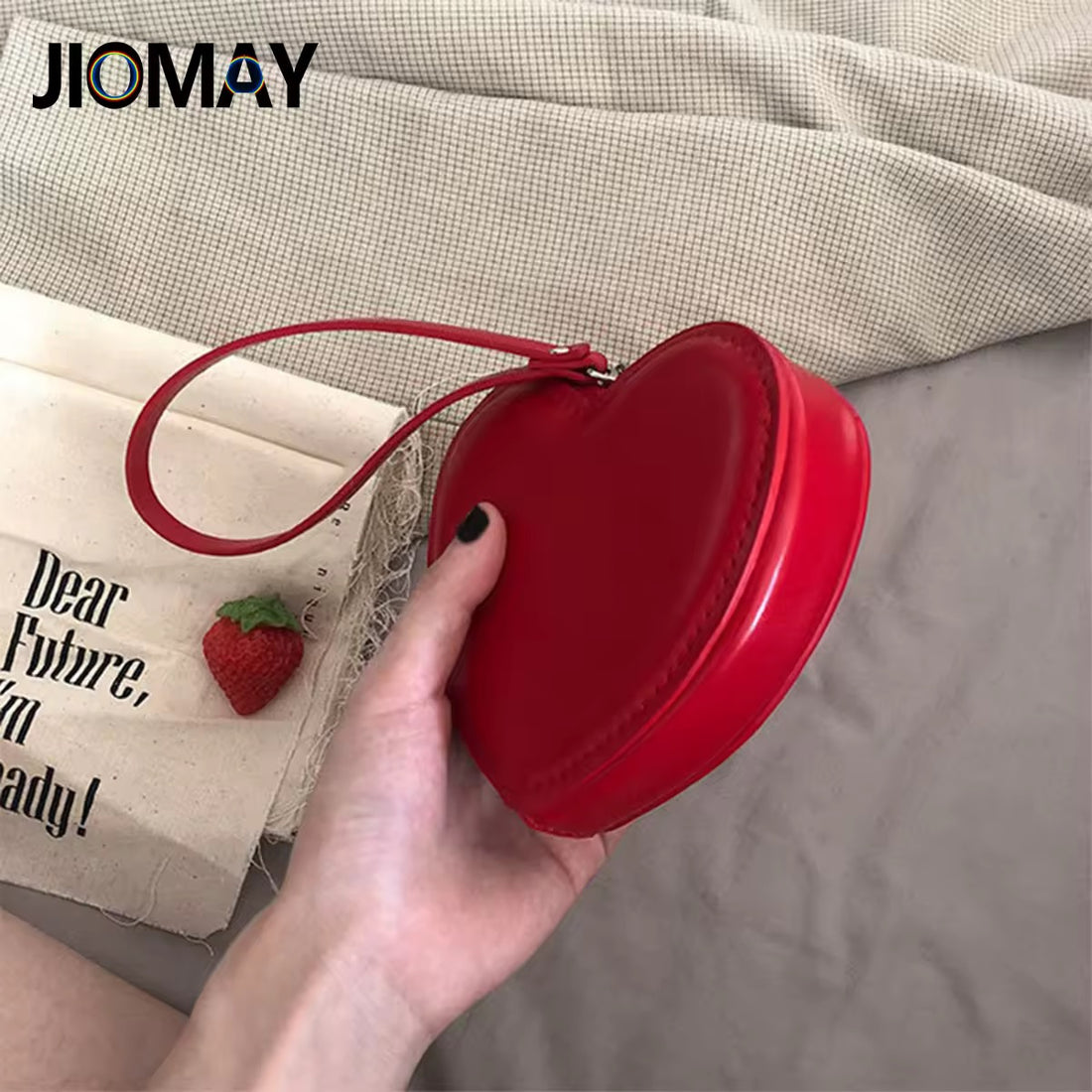 Red Heart-Shaped Wristlet Bag