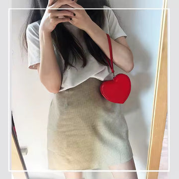 Red Heart-Shaped Wristlet Bag