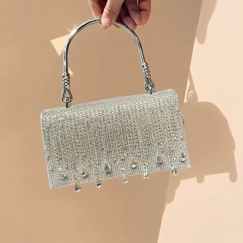 Silver Crystal Evening Bag with Top Handle