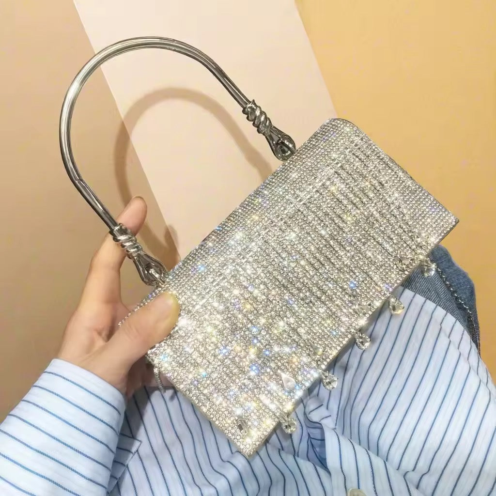 Silver Crystal Evening Bag with Top Handle