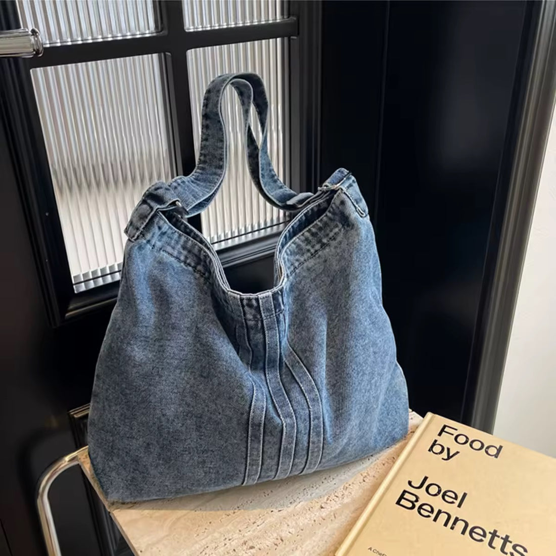 Oversized Washed Denim Tote Bag