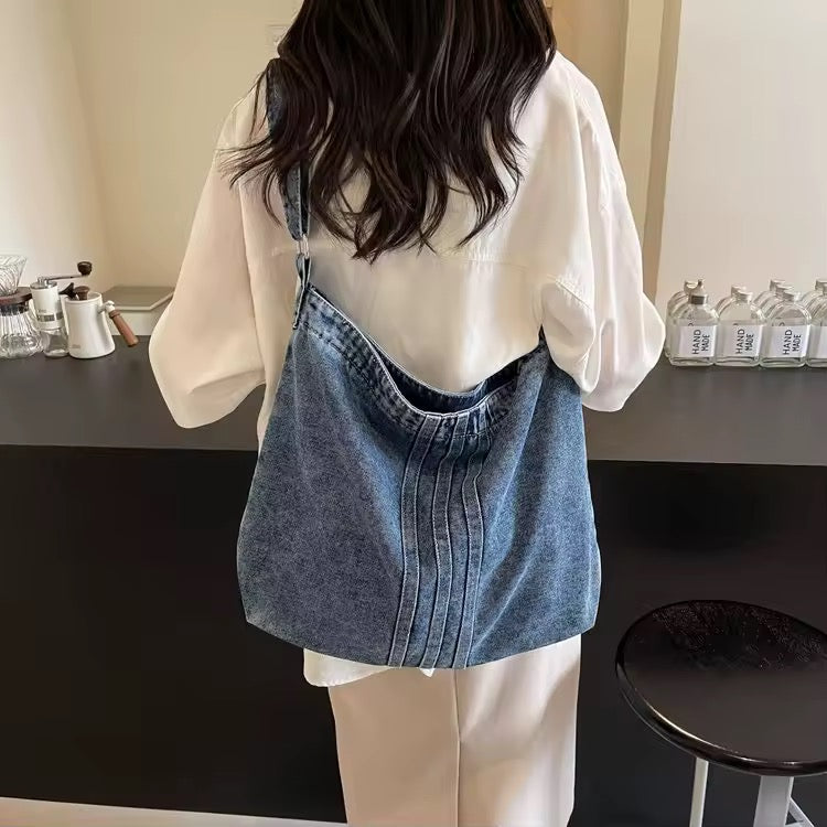 Oversized Washed Denim Tote Bag