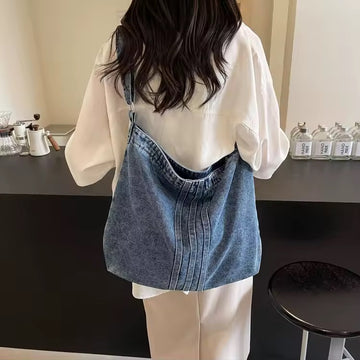 Oversized Washed Denim Tote Bag