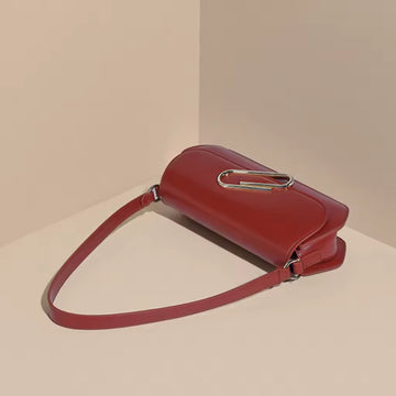 Red Shoulder Bag with Gold Paperclip Accent